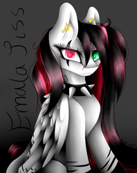 Size: 1024x1295 | Tagged: safe, artist:purediamond360, derpibooru import, oc, oc:emala jiss, pegasus, pony, female, heterochromia, mare, solo