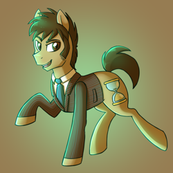 Size: 1440x1440 | Tagged: safe, artist:deyogee, doctor whooves, pony, clothes, crossover, doctor who, facial hair, looking at you, ponified, simple background, solo, tenth doctor