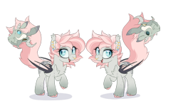 Size: 1600x1000 | Tagged: safe, artist:pvrii, oc, oc only, oc:civic, oc:desert rose, bat pony, original species, pony, ear piercing, earring, female, jewelry, mare, piercing, raised hoof, simple background, tail mouth, transparent background