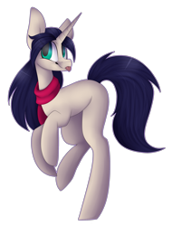 Size: 2349x2925 | Tagged: safe, artist:umiimou, oc, oc only, oc:mifune, pony, unicorn, ambiguous gender, clothes, female, high res, scarf, simple background, solo, tongue out, transparent background