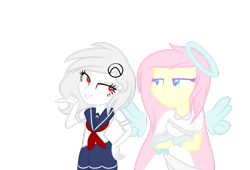 Size: 1024x697 | Tagged: safe, artist:glitterskies2808, oc, oc only, oc:mitada, oc:squishy, equestria girls, base used, clothes, halo, simple background, solo, transparent background