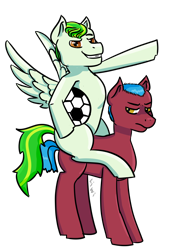 Size: 2000x2900 | Tagged: safe, artist:kiwiscribbles, derpibooru import, oc, oc only, pony, blank flank, football, horse riding a horse, simple background, sports, transparent background