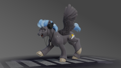 Size: 1728x972 | Tagged: safe, artist:v747, derpibooru import, oc, oc only, oc:nimbus, pegasus, pony, 3d, eyes closed, headphones, male, music player, open mouth, solo, spread wings, stallion, wings