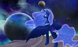 Size: 2500x1500 | Tagged: safe, artist:syubudou, nightmare moon, alicorn, pony, equestria, moon, solo