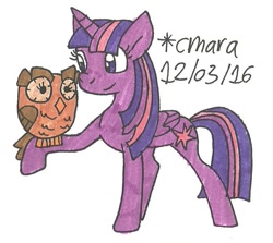 Size: 766x684 | Tagged: safe, artist:cmara, owlowiscious, twilight sparkle, twilight sparkle (alicorn), alicorn, owl, pony, traditional art