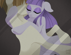 Size: 1600x1256 | Tagged: safe, artist:dragonfoxgirl, derpibooru import, maud pie, mudbriar, earth pony, pony, the maud couple, eyes closed, female, hug, male, maudbriar, shipping, straight