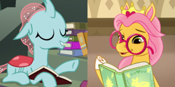 Size: 600x300 | Tagged: safe, derpibooru import, screencap, ocellus, changedling, changeling, pony, school daze, book, glasses, petite