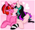 Size: 594x508 | Tagged: safe, artist:jadeyhooves, derpibooru import, oc, oc only, oc:blossom scent, oc:clarice lumina, pony, unicorn, blushing, boop, clothes, duo, female, lesbian, mare, noseboop, prone, socks, striped socks