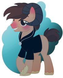 Size: 1024x1252 | Tagged: safe, artist:leanne264, derpibooru import, oc, oc only, oc:leanne, pony, clothes, male, ram horns, rule 63, shirt, simple background, solo, stallion, transparent background