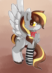 Size: 540x753 | Tagged: safe, artist:fluffleduckle, derpibooru import, oc, oc only, pegasus, pony, clothes, kneesocks, simple background, socks, solo, striped socks