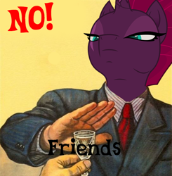 Size: 544x556 | Tagged: safe, artist:applebot, derpibooru import, tempest shadow, my little pony: the movie, broken horn, eye scar, meme, necktie, poster, scar, soviet