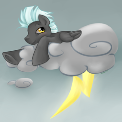 Size: 900x900 | Tagged: safe, artist:chromaflow, thunderlane, pony, cloud, lightning, prone, solo