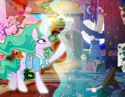 Size: 1100x851 | Tagged: safe, artist:pixelkitties, derpibooru import, mistmane, pony, unicorn, clothes, female, glowing horn, magic, mare, raised hoof, solo