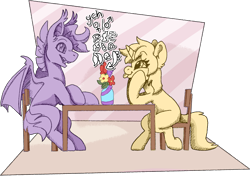 Size: 2542x1794 | Tagged: safe, artist:crunchycrowe, derpibooru import, bat pony, pegasus, pony, unicorn, cheek squish, commission, couple, cute, date, duo, simple background, sitting, sketch, squishy cheeks, transparent background, your character here