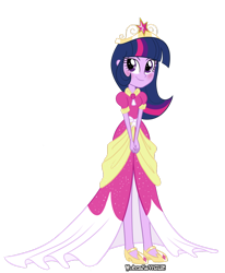 Size: 1024x1243 | Tagged: safe, artist:wubcakeva, derpibooru import, twilight sparkle, twilight sparkle (alicorn), alicorn, equestria girls, magical mystery cure, big crown thingy, blushing, clothes, coronation dress, cute, dress, element of magic, equestria girls interpretation, female, princess dress, regalia, shoes, simple background, solo, transparent background, twiabetes