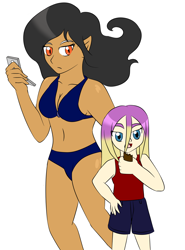 Size: 2600x3517 | Tagged: safe, artist:jolliapplegirl, princess skyla, oc, oc only, oc:desert moon, human, bikini, clothes, humanized, monochrome, swimsuit