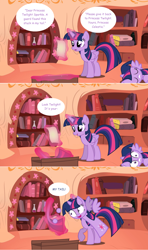 Size: 1280x2168 | Tagged: safe, artist:hakunohamikage, twilight sparkle, twilight sparkle (alicorn), alicorn, pony, ask-princesssparkle, askpinytwilight, comic, golden oaks library, magic, package, scroll, tail