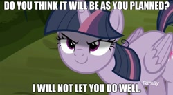 Size: 868x480 | Tagged: safe, derpibooru import, edit, edited screencap, screencap, mean twilight sparkle, alicorn, the mean 6, clone, dialogue, discovery family logo, female, image macro, meme, solo