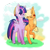 Size: 912x917 | Tagged: safe, artist:twinkepaint, derpibooru import, applejack, twilight sparkle, twilight sparkle (alicorn), alicorn, earth pony, pony, accessory swap, chest fluff, eyes closed, female, lesbian, raised hoof, shipping, twijack