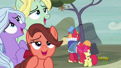 Size: 1920x1080 | Tagged: safe, screencap, apple bloom, big macintosh, dear darling, fond feather, swoon song, pony, hard to say anything, bimbettes, discovery family logo, dressup, female, male, prince outfit, ruff (clothing), straight, swoon