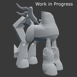 Size: 1920x1920 | Tagged: safe, artist:fillerartist, scootaloo, headless horse, pony, robot, 3d, blender, gray background, headless, render, scootabot, simple background, solo, wip