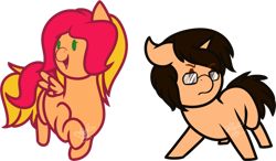 Size: 1024x600 | Tagged: safe, artist:sketchthebluepegasus, derpibooru import, oc, oc only, oc:mary-bella, oc:nickman, pegasus, pony, unicorn, chibi, female, glasses, male, mare, raised hoof, simple background, stallion, transparent background