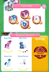 Size: 495x731 | Tagged: safe, double diamond, night glider, party favor, sugar belle, pony, canterlot, equal four, gameloft