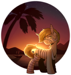 Size: 940x990 | Tagged: safe, artist:ak4neh, derpibooru import, oc, oc only, oc:khufu, pony, boat, male, mummy, palm tree, simple background, solo, stallion, transparent background, tree