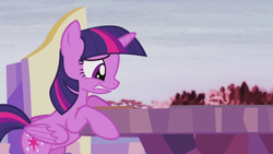 Size: 1280x720 | Tagged: safe, derpibooru import, screencap, twilight sparkle, twilight sparkle (alicorn), alicorn, the cutie re-mark, alternate timeline, crystal war timeline, cutie map, solo, worried