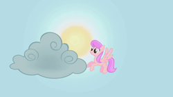 Size: 1280x720 | Tagged: safe, derpibooru import, screencap, pegasus, pony, look before you sleep, background pony, cloud, female, flying, fuchsia berry, mare, raincloud, recolor, smiling, solo, sun