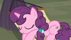 Size: 1920x1080 | Tagged: safe, screencap, sugar belle, pony, hard to say anything, cute, eyes closed, hammock, sleeping, solo, sugarbetes