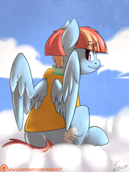 Size: 1000x1340 | Tagged: safe, artist:atane27, windy whistles, pony, cloud, patreon, patreon logo, solo, style emulation