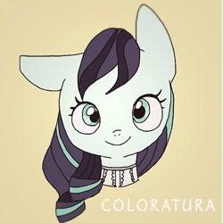 Size: 768x768 | Tagged: safe, artist:zoomiso, derpibooru import, coloratura, earth pony, pony, bust, cute, female, looking at you, mare, simple background, smiling, solo