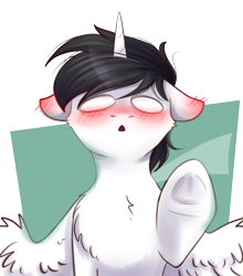 Size: 2200x2500 | Tagged: safe, artist:shiro-roo, derpibooru import, oc, oc only, oc:shiron, alicorn, alicorn oc, blushing, horn, male, simple background, solo, transparent background, wings