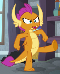 Size: 521x647 | Tagged: safe, derpibooru import, screencap, smolder, dragon, molt down, cropped, dragoness, female, kick, solo, talking