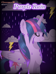 Size: 2048x2732 | Tagged: safe, artist:cinnamon-swirls, twilight sparkle, twilight sparkle (alicorn), alicorn, pony, eyes closed, lightning, prince (musician), purple rain, solo