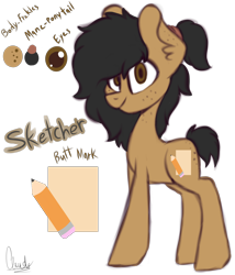 Size: 3000x3500 | Tagged: safe, artist:claudearts, derpibooru import, oc, oc only, oc:sketcher, butt freckles, cutie mark, freckles, reference sheet, simple background, solo, transparent background