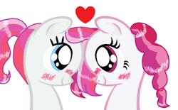 Size: 898x558 | Tagged: safe, artist:batmanbrony, artist:mainfluttershy, derpibooru import, plumsweet, base used, cupcakes hd, diamond rose, female, lesbian, looking into each others eyes, ms paint, plumond, shipping