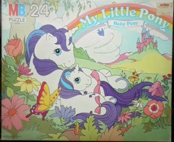 Size: 896x726 | Tagged: safe, derpibooru import, edit, baby glory, glory, pony, g1, baby, baby pony, box, cute, irl, merchandise, photo, puzzle