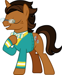 Size: 1727x2097 | Tagged: safe, artist:imperfectxiii, derpibooru import, oc, oc only, oc:copper plume, unicorn, clothes, male, ponytones outfit, simple background, solo, stallion, transparent background, vector