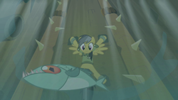 Size: 1280x720 | Tagged: safe, derpibooru import, screencap, daring do, fish, pegasus, piranha, pony, daring don't, bound, death trap, female, mare, spikes, underwater, worm's eye view