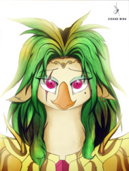 Size: 1084x1437 | Tagged: safe, artist:zidanemina, derpibooru import, captain celaeno, semi-anthro, my little pony: the movie, alternate hairstyle, bust, colored, crossover, female, floppy ears, looking at you, majestic, portrait, saint seiya, smiling, solo