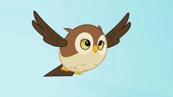 Size: 1280x720 | Tagged: safe, derpibooru import, screencap, bird, owl, may the best pet win, animal, derp, flying, solo, spread wings, wings