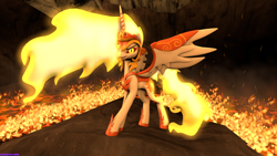 Size: 3840x2160 | Tagged: safe, artist:rainbowdashydg, daybreaker, alicorn, pony, a royal problem, 3d, lava, solo, source filmmaker