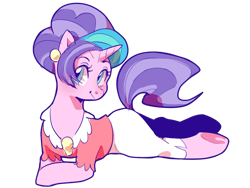 Size: 1024x768 | Tagged: dead source, safe, artist:arengchan, derpibooru import, cookie crumbles, pony, unicorn, clothes, cute, female, lying down, mare, prone, simple background, smiling, solo, transparent background