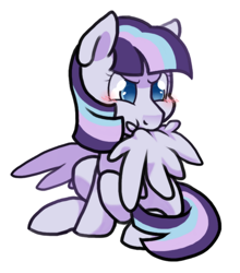 Size: 650x740 | Tagged: safe, artist:paperbagpony, derpibooru import, oc, oc only, oc:cloud steel, bird pone, pegasus, pony, behaving like a bird, blushing, female, mare, not twilight sparkle, preening