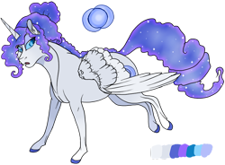 Size: 810x596 | Tagged: safe, artist:bijutsuyoukai, oc, oc only, oc:blue moon, pegasus, pony, colored hooves, ethereal mane, female, magical lesbian spawn, mare, offspring, parent:nightmare moon, parent:rarity, parents:nightrarity, realistic horse legs, reference sheet, simple background, solo, starry mane, transparent background