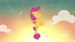 Size: 1920x1080 | Tagged: safe, derpibooru import, screencap, scootaloo, seapony (g4), surf and/or turf, discovery family logo, female, jumping, sea-mcs, seaponified, seapony scootaloo, species swap, your heart is in two places