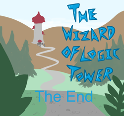 Size: 640x600 | Tagged: safe, artist:ficficponyfic, derpibooru import, cyoa, cyoa:the wizard of logic tower, end credits, ending, forest, mountain, simple background, stone road, story included, text, tower