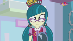 Size: 1136x638 | Tagged: safe, screencap, juniper montage, equestria girls, mirror magic, spoiler:eqg specials, confused, female, glasses, looking at you, mirror, solo, teletoon